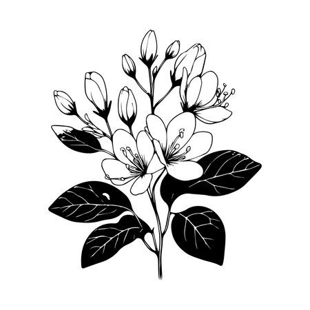 branch with flowers and leafs isolated icon vector illustration desingのイラスト素材
