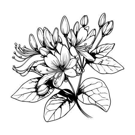Illustration of a honeysuckle flower. Hand drawn vector illustration.のイラスト素材