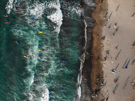 Surfers at San Juan La Union, The Philippines - Aerial Photographの写真素材