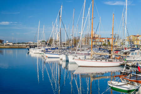 Yachts moored in marina at La Rochelle in Charente-Maritime popular summer travel destination on...