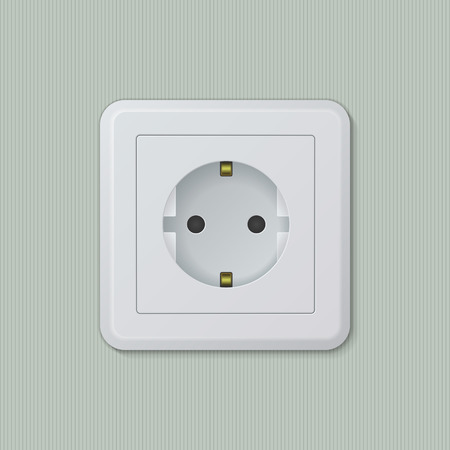Realistic plastic white electric socket type F (europe, germany). Vector illustration, easy editable.のイラスト素材