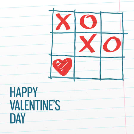 Happy Valentine\'s day xoxo tick-tack-toe greeting card with paper texture background. Vector illustration, easy editable.のイラスト素材