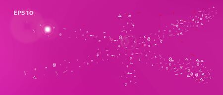Fresh space and signs confetti. Background graphic. Signs colorific illustration. Remarkable Ultra Wide universe background. Colorful crisp abstraction. Magneta main theme.のイラスト素材
