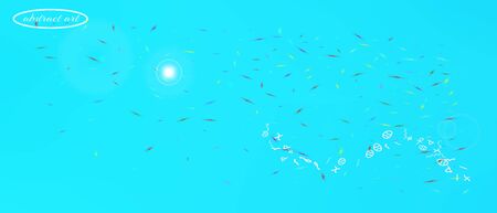 Crisp space and signs confetti. Background smooth. Usefull colorific illustration. Ultra Wide background texture. Colorful cool abstraction. Azure main theme.のイラスト素材