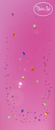 New space and signs confetti. Signs colorific illustration. Background blend. Ultra Wide background art inspire. Colorful pure abstraction. Pink colored theme.のイラスト素材