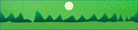 Green sky, and mountains landscape. Fairy tale panoramic landscape. Landscape fable. Clean glass print fantasy. Horizon, smoot. Old game style.のイラスト素材