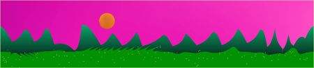 Pink sky, and mountains landscape. Abstract, horizontal texture background picture. Colorful skinali background abstraction. Net glass print fantasy. Horizon, graphic. Old game style.のイラスト素材