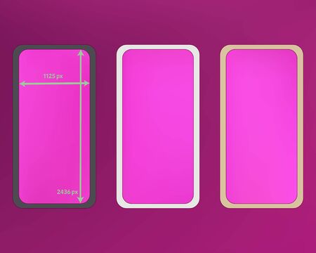 Mesh, magenta colored phone backgrounds kit. Common backdrop. Ordinary screen design set, isolated background. Recent separated groups, easy to edit EPS. 2436x1125 ratio.のイラスト素材