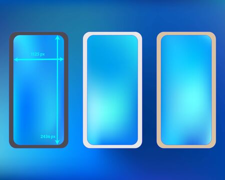 Mesh, azure colored phone backgrounds kit. Net separated groups, easy to edit EPS. Professional backdrop. Creative screen design set, isolated background. 2436x1125 ratio.のイラスト素材