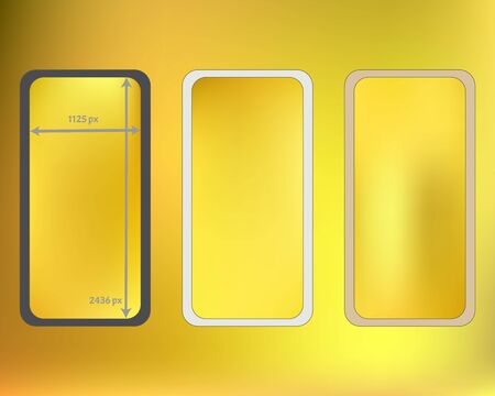 Mesh, gold colored phone backgrounds kit. Net separated groups, easy to edit. Elementary backdrop. Elementary screen design set, isolated background. 2436x1125 ratio.のイラスト素材