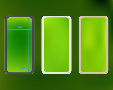 Mesh, green colored phone backgrounds kit. Clear separated groups, easy to edit. Useful screen design set, isolated background. Ordinary backdrop. 2436x1125 ratio.のイラスト素材