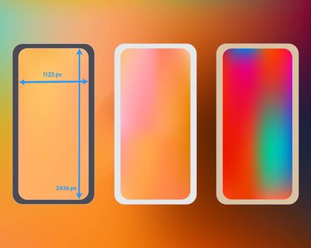 Mesh, multicolor phone backgrounds kit. Cool separated groups, easy to edit. Funny backdrop. Plain screen design set, isolated background. 2436x1125 ratio.のイラスト素材