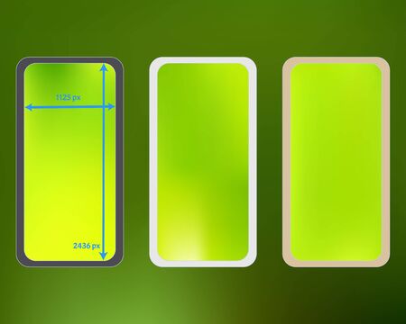 Mesh, green colored phone backgrounds kit. Professional backdrop. Common screen design set, isolated background. Fresh separated groups, easy to edit. 2436x1125 ratio.のイラスト素材