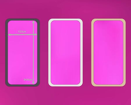 Mesh, magenta colored phone backgrounds kit. Liquid backdrop. Funny screen design set, isolated background. Clean separated groups, easy to edit. 2436x1125 ratio.のイラスト素材