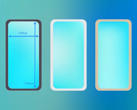 Mesh, cyan colored phone backgrounds kit. Liquid backdrop. Common screen design set, isolated background. Pure separated groups, easy to edit. 2436x1125 ratio.のイラスト素材