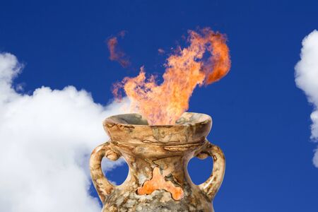 Flaring magic antique amphora . Sorcery from a fairy taleの写真素材