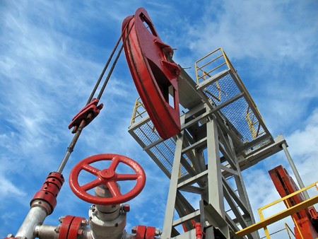 Oil pump jack in work. Wide angleの写真素材