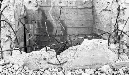 Ruins of building after conflict. Black and white photoの写真素材