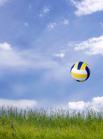 Volleyball on a green fieldの写真素材