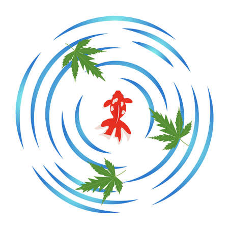 Goldfish and Kaede floating on the surface of the waterのイラスト素材