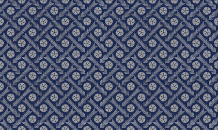 Traditional Japanese Pattern âNADESHIKOTASUKIâ Navy blue Silver colorのイラスト素材