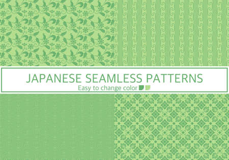 Japanese pattern 4 types set pattern swatch greenのイラスト素材