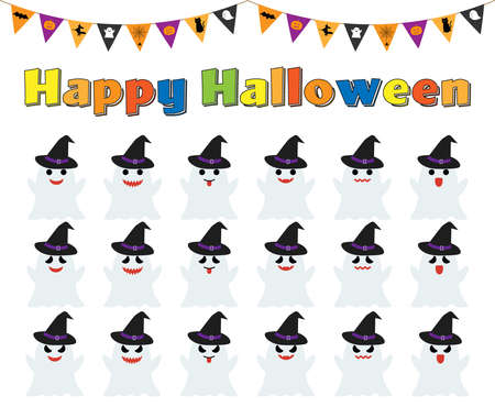 Ghost vector illustration set with a hatのイラスト素材