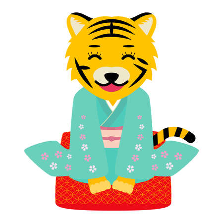 Tiger character wearing kimono, vector illustrationのイラスト素材