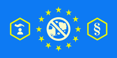The legal regulation of the combustion engine off as a graphic with icon and european - eu - symbols.のイラスト素材