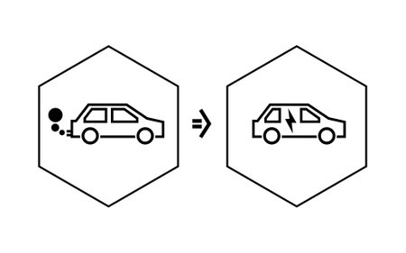 Icon for the change from combustion engines to e-mobility against a transparent background.のイラスト素材
