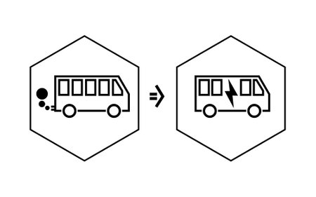 Bus icon for the change from internal combustion engines to e-mobility for public transport buses against a transparent background.のイラスト素材