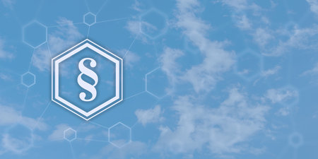 Icon image for environmental law focus on air pollution with space for text. Paragraph icon in a network before photo of sky with clouds.の写真素材