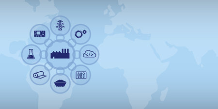 Vector graphic symbol image for supply chain in round shape with icons in chain symbols with space for text.のイラスト素材