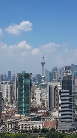 Shanghai cityscape view under a clear blue skyのeditorial素材