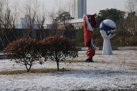 sculpture with snow covered on itの写真素材
