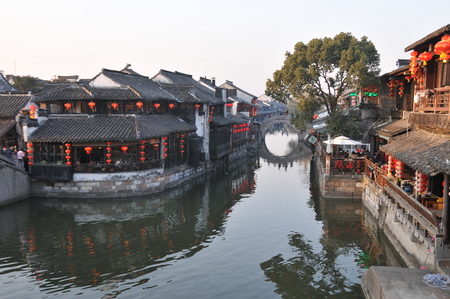 Zhejiang jiaxing xitang ancient villageのeditorial素材