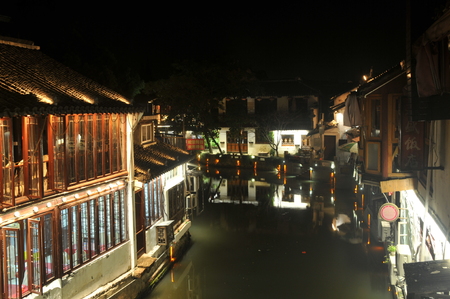 Night view of ancient an town in Zhujiajue, Shanghaiのeditorial素材