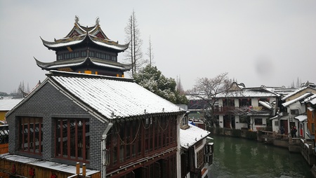 Zhujiajiao Ancient Town Snow Sceneのeditorial素材