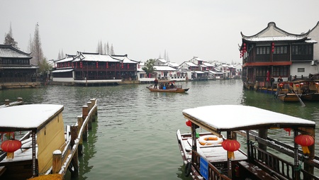 Zhujiajiao Ancient Town Snow Sceneのeditorial素材