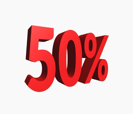 50 Red Color 3D Rendered Text for Discount Sale Promotions isolated on White Backgroundの写真素材