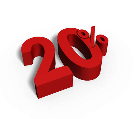 20 Red Color 3D Rendered Text for Discount Sale Promotions isolated on White Background with clipping path, With soft shadow.の写真素材
