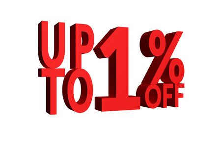 UPTO 1 OFF in Red Color 3D Rendered Text for Discount Sale Promotions isolated on White Background with clipping path.の写真素材