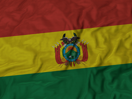 Closeup of Ruffled Bolivia state Flagの写真素材