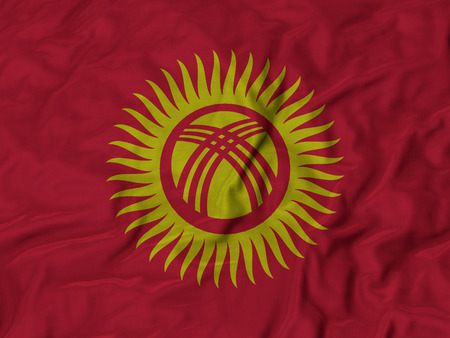 Closeup of Ruffled Kyrgyzstan Flagの写真素材