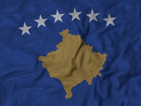 Closeup of Ruffled Kosovo Flagの写真素材