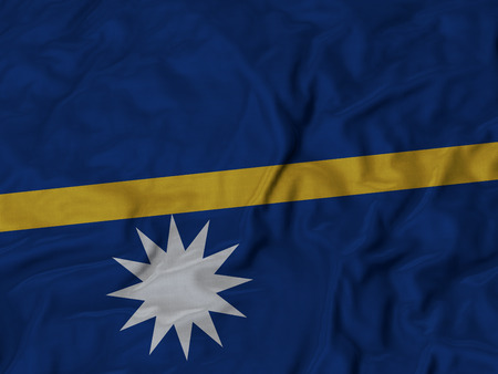 Closeup of ruffled Nauru flag, Ruffled flag backgroundの写真素材