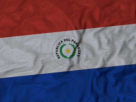 Closeup of ruffled Paraguay flag, Ruffled flag background.の写真素材