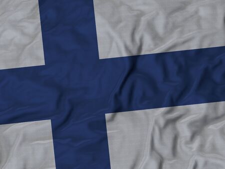 Closeup of ruffled Finland flag, Ruffled flag background.の写真素材