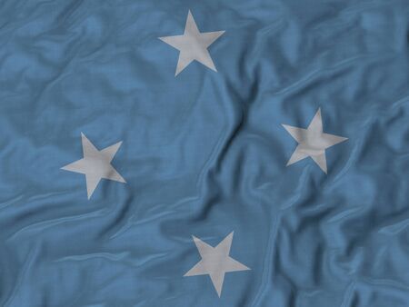 Closeup of ruffled Micronesia flag, Ruffled flag background.の写真素材
