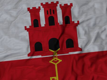 Closeup of ruffled Gibraltar flag, Ruffled flag background.の写真素材